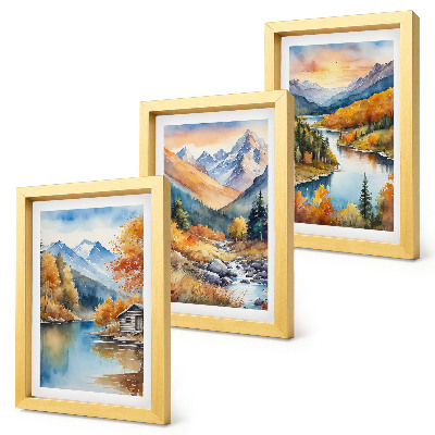 Sada obrazov do obývačky Horská krajina s riekou a jesennými stromami