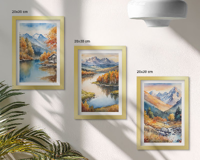 Triptych v ráme Výhľad na hory s riekou a jesennými stromami