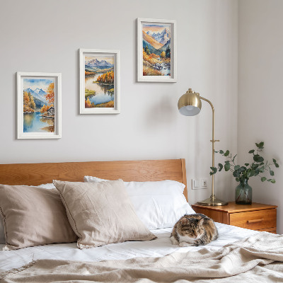 Triptych v ráme Výhľad na hory s riekou a jesennými stromami