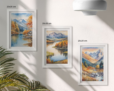 Triptych v ráme Výhľad na hory s riekou a jesennými stromami