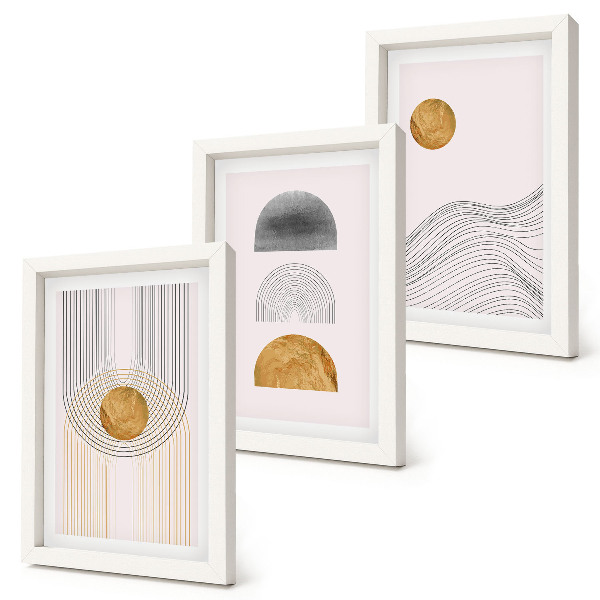 Triptych v ráme Abstraktné tvary a čiary v odtieňoch béžovej a sivej
