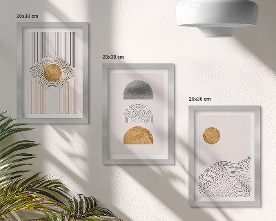 Triptych v ráme Abstraktné tvary a čiary v odtieňoch béžovej a sivej