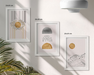 Triptych v ráme Abstraktné tvary a čiary v odtieňoch béžovej a sivej