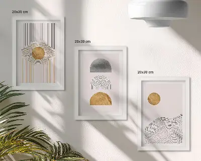Abstraktné tvary a čiary v odtieňoch béžovej a sivej triptych v ráme