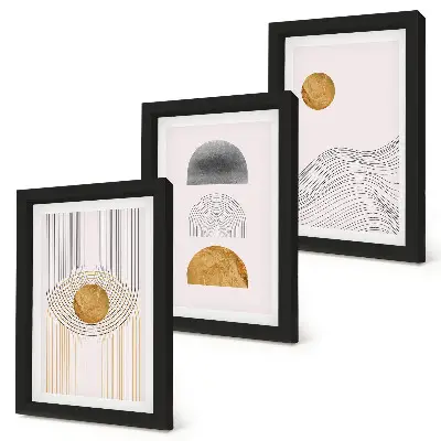Abstraktné tvary a čiary v odtieňoch béžovej a sivej triptych v ráme