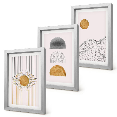 Triptych v ráme Abstraktné tvary a čiary v odtieňoch béžovej a sivej