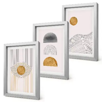 Abstraktné tvary a čiary v odtieňoch béžovej a sivej triptych v ráme