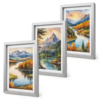 Horská krajina s riekou a farebnými stromami triptych v ráme