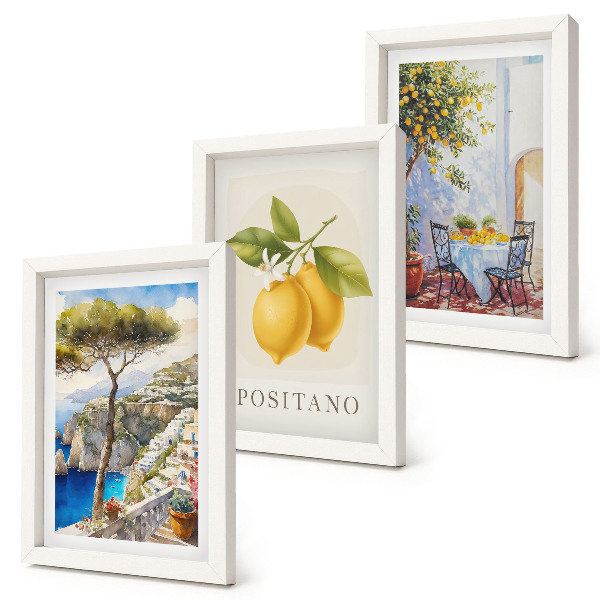 Triptych v ráme Výhľady na Positano s citrónovníkmi na slnku