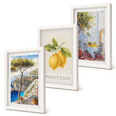 Triptych v ráme Výhľady na Positano s citrónovníkmi na slnku
