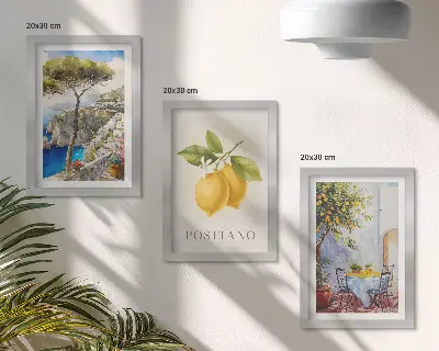 Výhľady na Positano s citrónovníkmi na slnku triptych v ráme