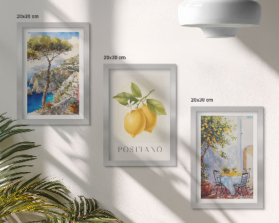Triptych v ráme Výhľady na Positano s citrónovníkmi na slnku