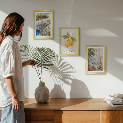 Triptych v ráme Výhľady na Positano s citrónovníkmi na slnku