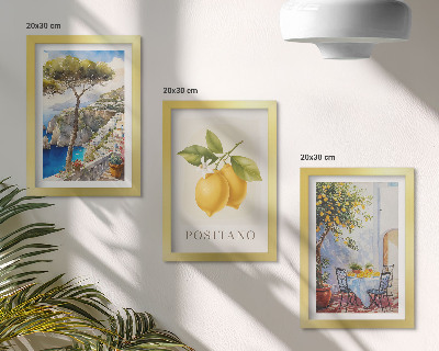 Triptych v ráme Výhľady na Positano s citrónovníkmi na slnku