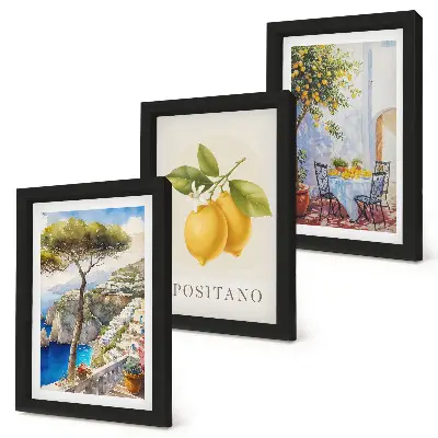 Výhľady na Positano s citrónovníkmi na slnku triptych v ráme