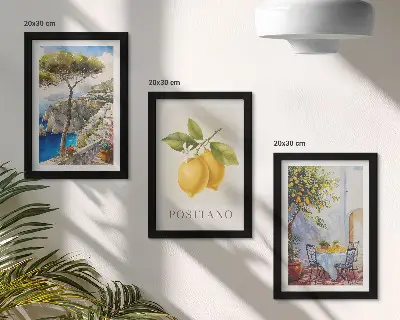 Výhľady na Positano s citrónovníkmi na slnku triptych v ráme