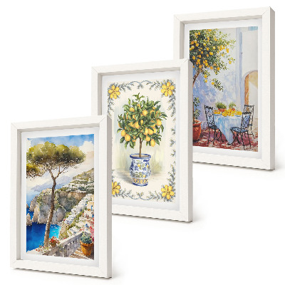 Triptych v ráme Výhľad na more s citrónovníkmi