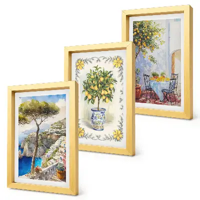 Výhľad na more s citrónovníkmi triptych v ráme