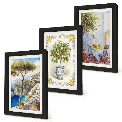 Výhľad na more s citrónovníkmi triptych v ráme