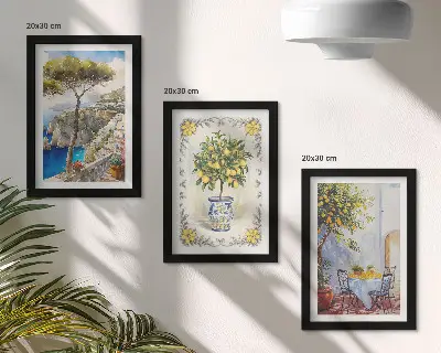 Výhľad na more s citrónovníkmi triptych v ráme