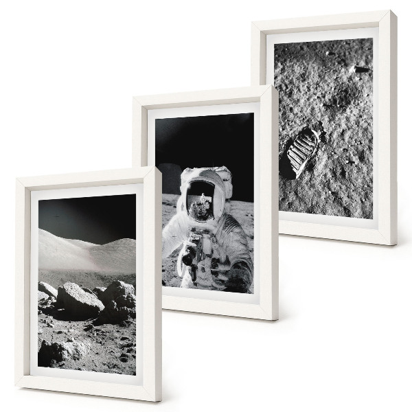 Triptych v ráme Fotografie Mesiaca s astronautom a jeho odtlačkom nohy