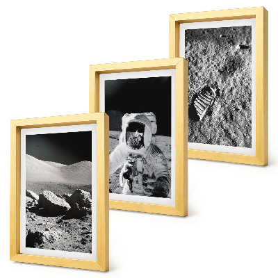 Triptych v ráme Fotografie Mesiaca s astronautom a jeho odtlačkom nohy