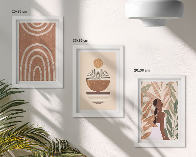 Triptych v ráme Štýlové vzory s rastlinnými motívmi a geometrickými tvarmi