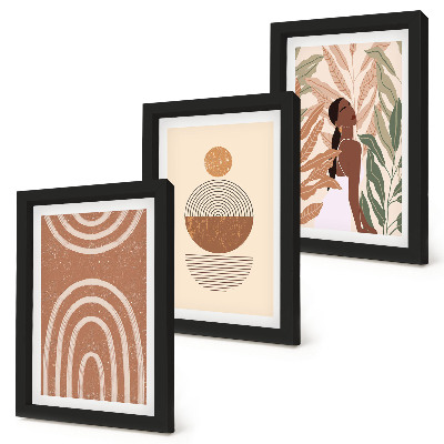 Triptych v ráme Štýlové vzory s rastlinnými motívmi a geometrickými tvarmi