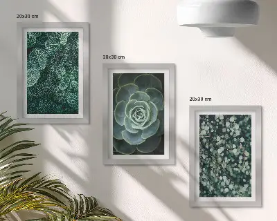 Triptych v ráme zelené listy sukulentov a jemné vetvičky