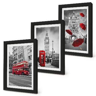 Triptych v ráme Červené akcenty a slávne londýnske budovy