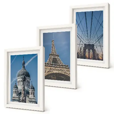 Pohľady na slávne budovy z rôznych miest sveta triptych v ráme
