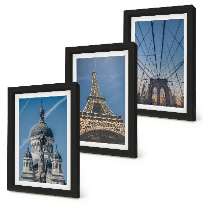 Triptych v ráme Pohľady na slávne budovy z rôznych miest sveta