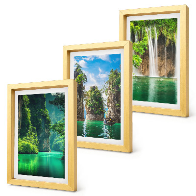 Triptych v ráme Zelená krajina s vodopádmi a skalami