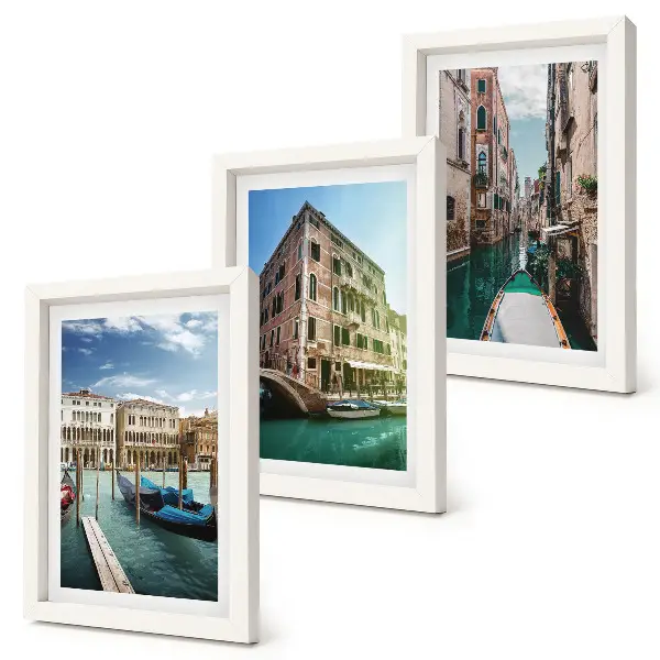 Výhľady na Benátky s kanálmi a mestskou architektúrou triptych v ráme