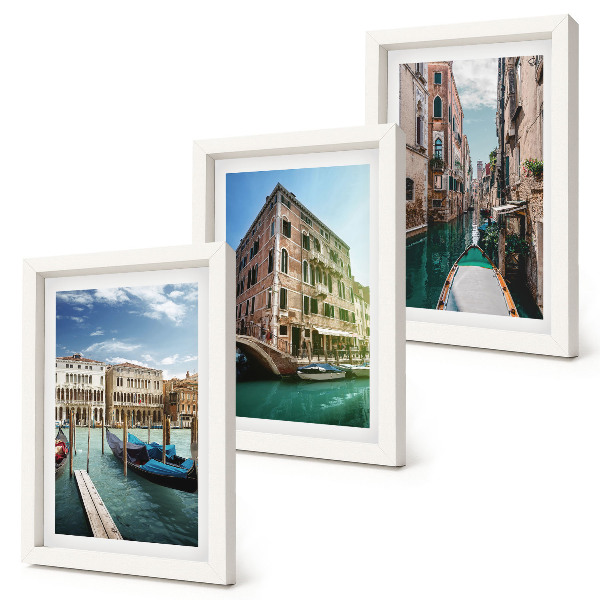 Triptych v ráme Výhľady na Benátky s kanálmi a mestskou architektúrou