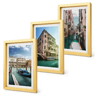 Výhľady na Benátky s kanálmi a mestskou architektúrou triptych v ráme