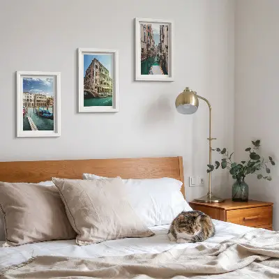 Výhľady na Benátky s kanálmi a mestskou architektúrou triptych v ráme