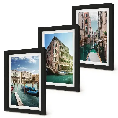 Výhľady na Benátky s kanálmi a mestskou architektúrou triptych v ráme