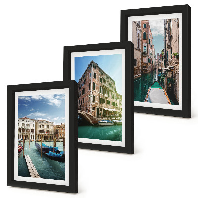 Triptych v ráme Výhľady na Benátky s kanálmi a mestskou architektúrou