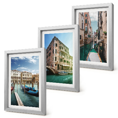 Triptych v ráme Výhľady na Benátky s kanálmi a mestskou architektúrou