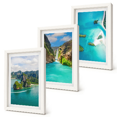 Triptych v ráme Tropické krajiny s ostrovmi a tyrkysovou vodou