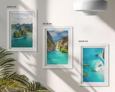 Tropické krajiny s ostrovmi a tyrkysovou vodou triptych v ráme
