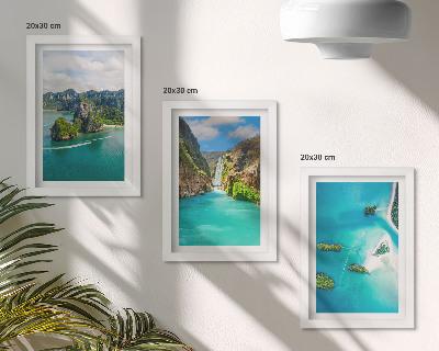 Triptych v ráme Tropické krajiny s ostrovmi a tyrkysovou vodou
