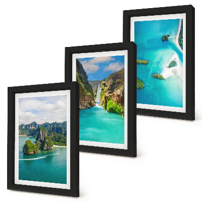 Triptych v ráme Tropické krajiny s ostrovmi a tyrkysovou vodou