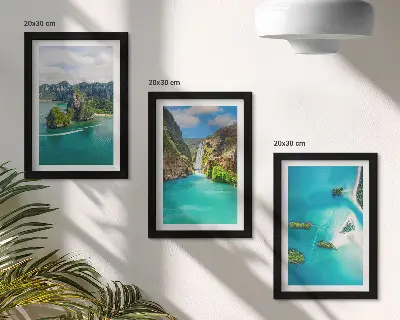 Tropické krajiny s ostrovmi a tyrkysovou vodou triptych v ráme