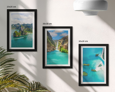 Triptych v ráme Tropické krajiny s ostrovmi a tyrkysovou vodou