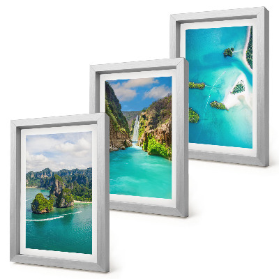 Triptych v ráme Tropické krajiny s ostrovmi a tyrkysovou vodou