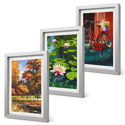 Triptych v ráme Jesenné farby jazierka s ľaliami na bicykli na terase