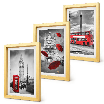 Triptych v ráme Výhľady na Londýn s červeným dáždnikom a autobusom