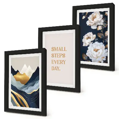 Abstraktné horské kvety a inšpirujúce písmo triptych v ráme